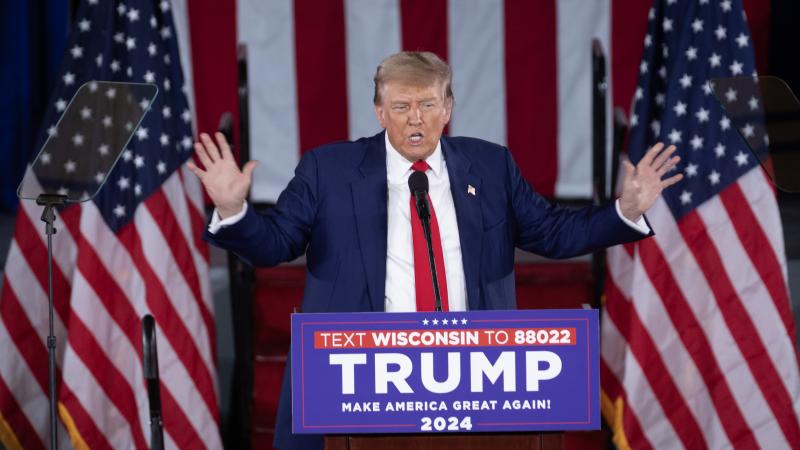 Former U.S. President Donald Trump speaks at a campaign rally on May 01, 2024 in Waukesha, Wisconsin.