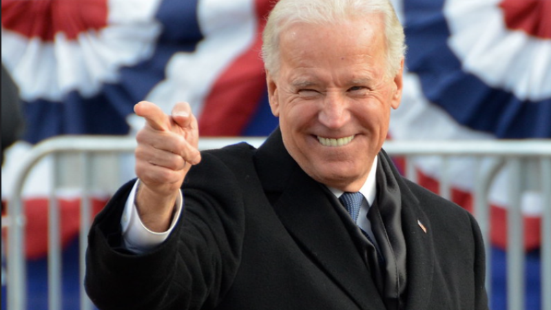 Joe Biden pointing to supporters in 2013