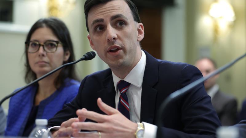 Federal Election Commission Chair Dara Lindenbaum (L) and Vice Chairman Sean Cooksey (R) testify during a hearing before House Administration Committee at Longworth House Office Building on Capitol Hill on September 20, 2023 in Washington, DC.