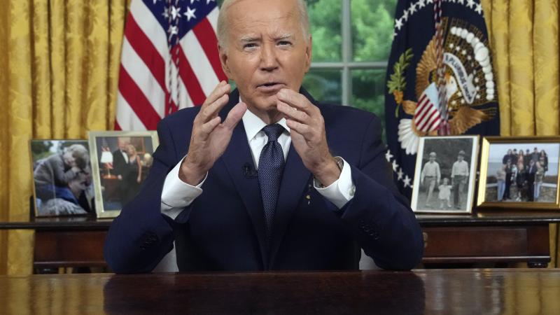 U.S. President Joe Biden delivers a nationally televised address from the Oval Office of the White House on July 14, 2024 in Washington, DC.