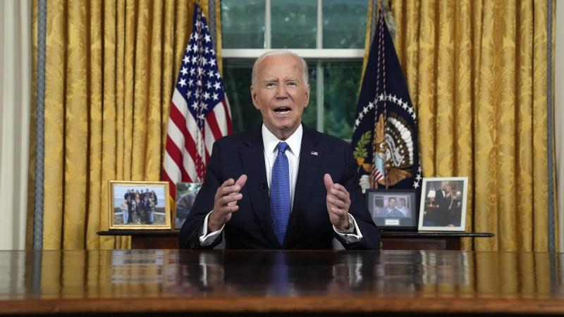 US President Joe Biden speaks during an address to the nation about his decision to not seek reelection, in the Oval Office at the White House in Washington, DC, on July 24, 2024.