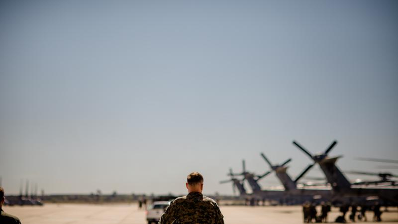 Soldier Standing on Tarmac at Miramar Military Base in San Diego