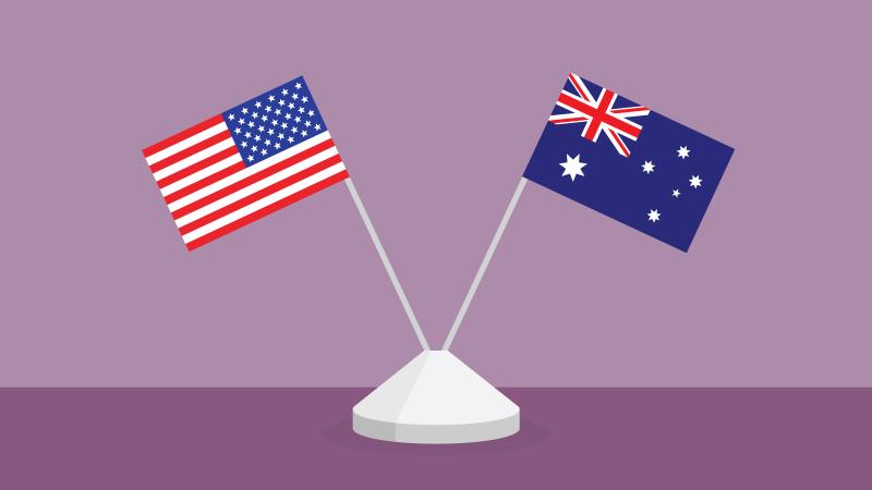 US and Australia flag on a table