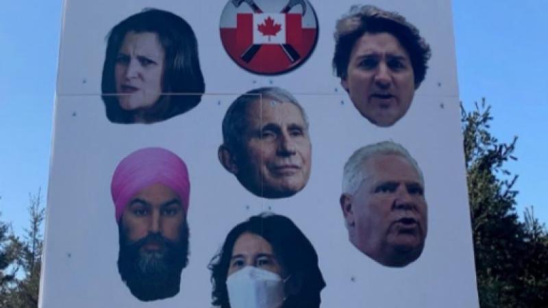 Canadian billboard by George Katerberg criticizing Justin Trudeau, Anthony Fauci