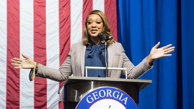 Angela Stanton-King, candidate for Georgias 5th district speaks to supporters of the Republican incumbent candidate Sen. David Perdue