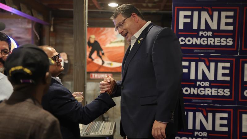 Florida's Republican state Sen. Randy Fine greets people after winning the 6th District race to replace GOP former Rep. Michael Waltz, who is now President Donald Trump’s national security adviser on April 01, 2025 in Ormond Beach, Florida. Mr. Fine beat his Democratic opponent, Josh Weil. 