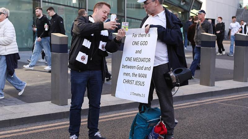 Christian street preacher evangelizing in public