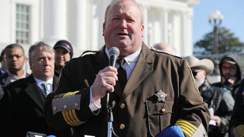 Culpeper County, Virginia, Sheriff Scott Jenkins speaks during a gun rights rally organized by The Virginia Citizens Defense League on Capitol Square near the state capital building January 20, 2020 in Richmond, Virginia.