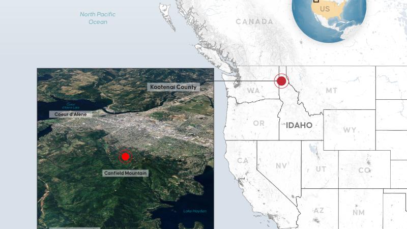 An infographic titled '2 firefighters killed by shooter in ambush while responding to fire in Idaho' created in Ankara, Turkiye on June 30, 2025.