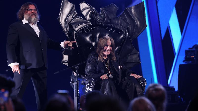 Jack Black and Ozzy Osbourne onstage during the 2024 Rock & Roll Hall of Fame Induction Ceremony streaming on Disney+ at Rocket Mortgage Fieldhouse on October 19, 2024 in Cleveland, Ohio.