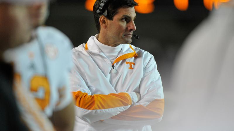Head coach Derek Dooley of the University of Tennessee coaches the Volunteers against the Vanderbilt Commodores at Vanderbilt Stadium on November 17, 2012 in Nashville, Tennessee.