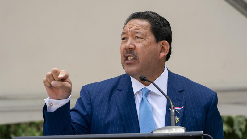 Seattle Mayor Bruce Harrell speaks during a naturalization ceremony for new U.S. citizens at Seattle Center on July 4, 2025 in Seattle, Washington