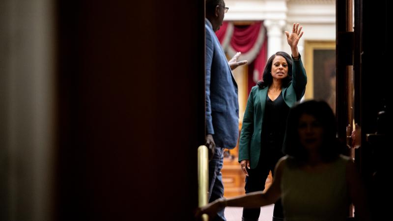 Democratic Texas Rep. Nicole Collier gestures from the House floor in the State Capitol on August 19, 2025 in Austin, Texas