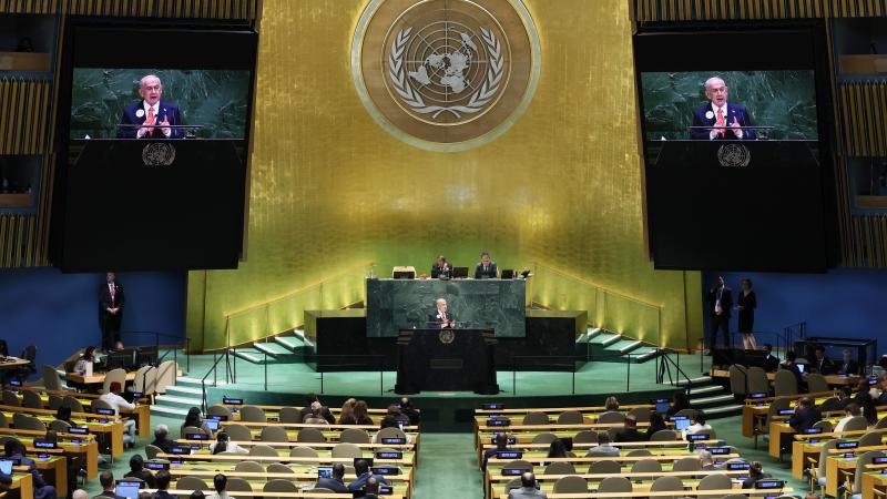 Prime Minister of Israel Benjamin Netanyahu addresses the United Nations General Assembly (UNGA) at the United Nations headquarters on September 26, 2025 in New York City.