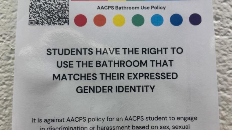 Maryland's Anne Arundel County Public Schools gender identity restroom warning sign