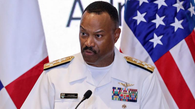 The head of the US Southern Command, Admiral Alvin Holsey, delivers a speech during the Central American Security Conference (CENTSEC25), organized by Panama and the US Southern Command, in Panama City on April 9, 2025
