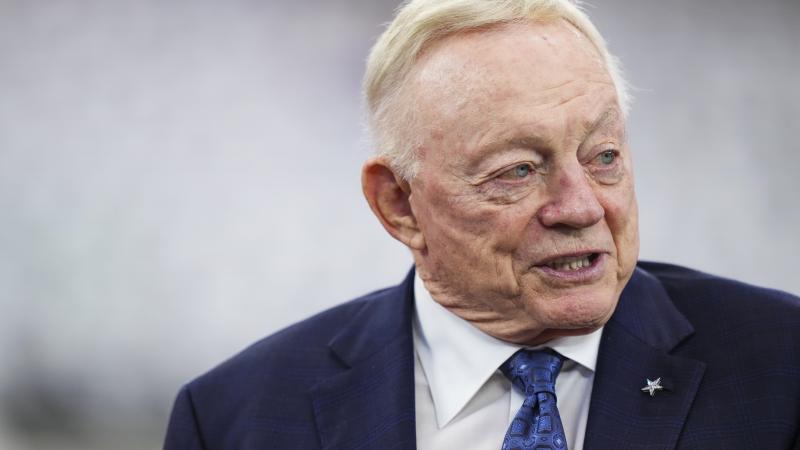 Dallas Cowboys owner Jerry Jones looks on from the sideline during warmups prior to an NFL football game between the New York Giants and the Dallas Cowboys at AT&T Field on September 14, 2025 in Arlington, Texas