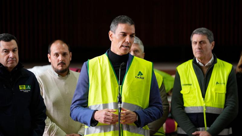  Spanish President Pedro Sanchez talks to the media after massive train collision