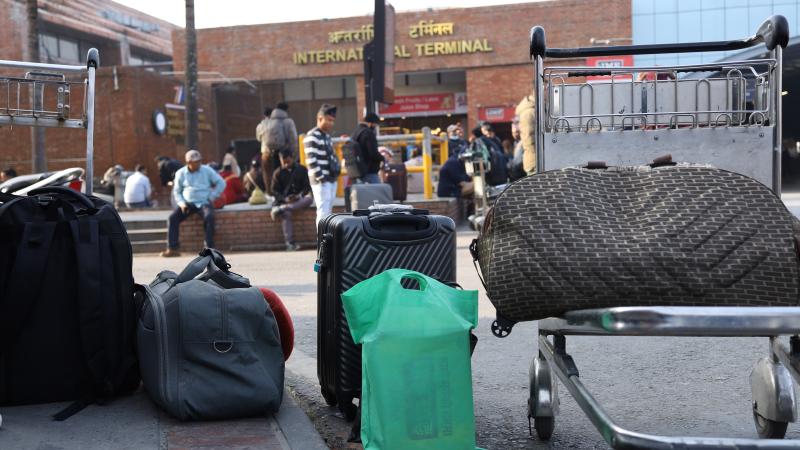 Baggage of stranded Nepali migrant workers at Tribhuvan International Airport in Kathmandu
