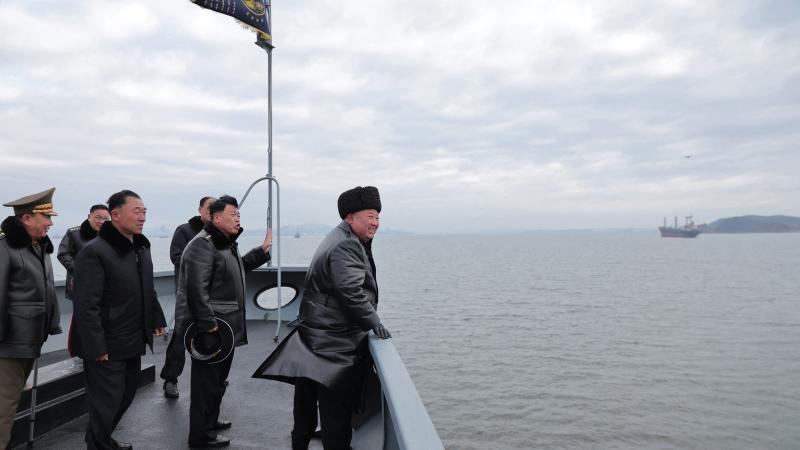 North Korea's Kim Jong Un observing naval maneuvers in March