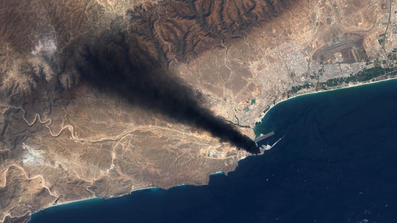 Satellite view of the Salalah oil storage fire in Oman