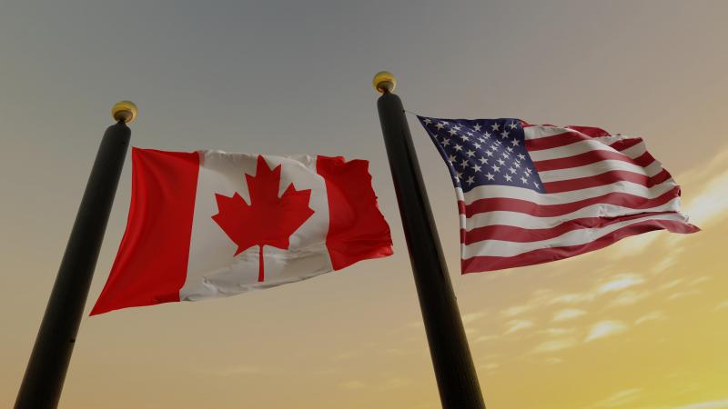 American and Canadian flags