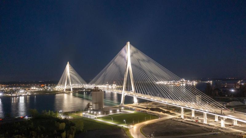 Detroit, Michigan, The Gordie Howe International Bridge, which links Michigan and Ontario, is mostly finished and expected to open in spring 2026.