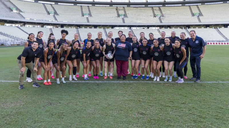 USWNT poses with U.S. consular staff after training between Brazil matches