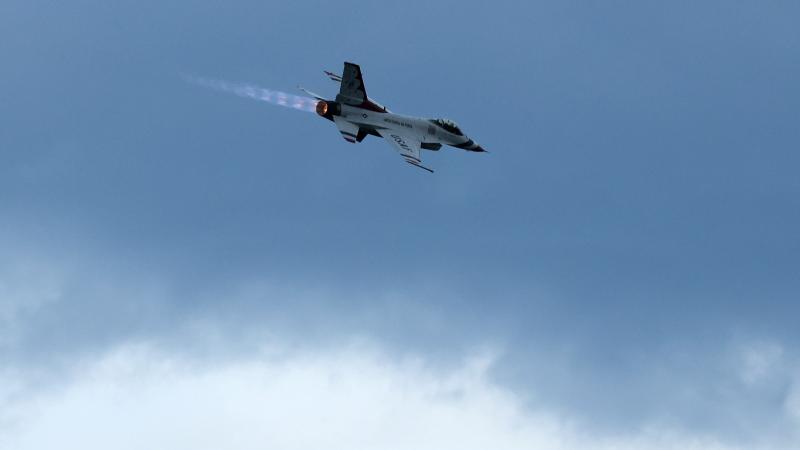  A U.S. Air Force Thunderbird F-16 performs an afterburner pass during the "Salute to America 250" Fourth of July celebrations over the National Mall in Washington, D.C.