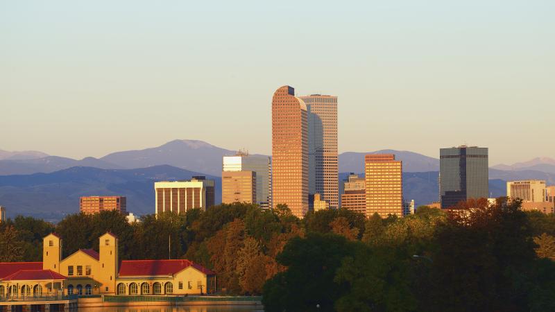  The Denver, Colorado skyline at dawn.