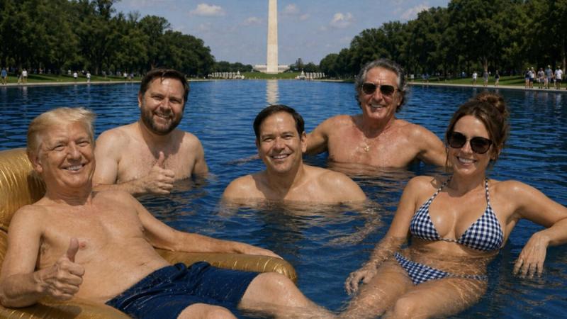 AI image of President Trump with his Cabinet in Reflecting Pool