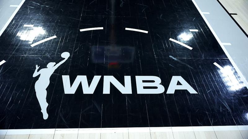 WNBA logo shown on the court 