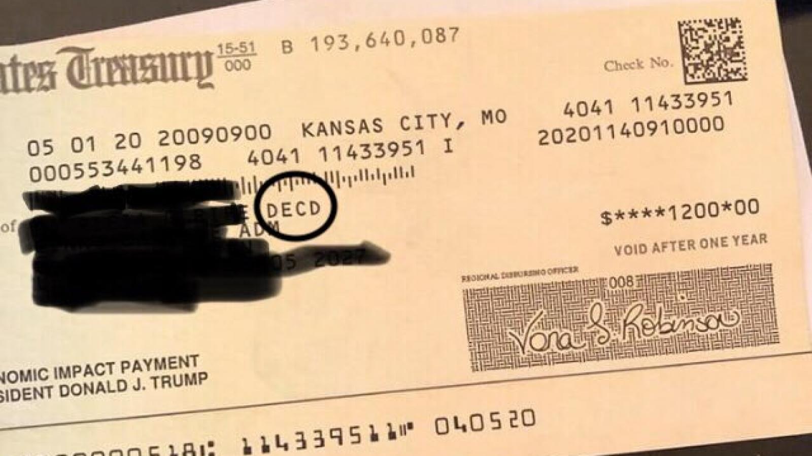 IRS stimulus checks labeled 'DECD' sent to deceased people anyway