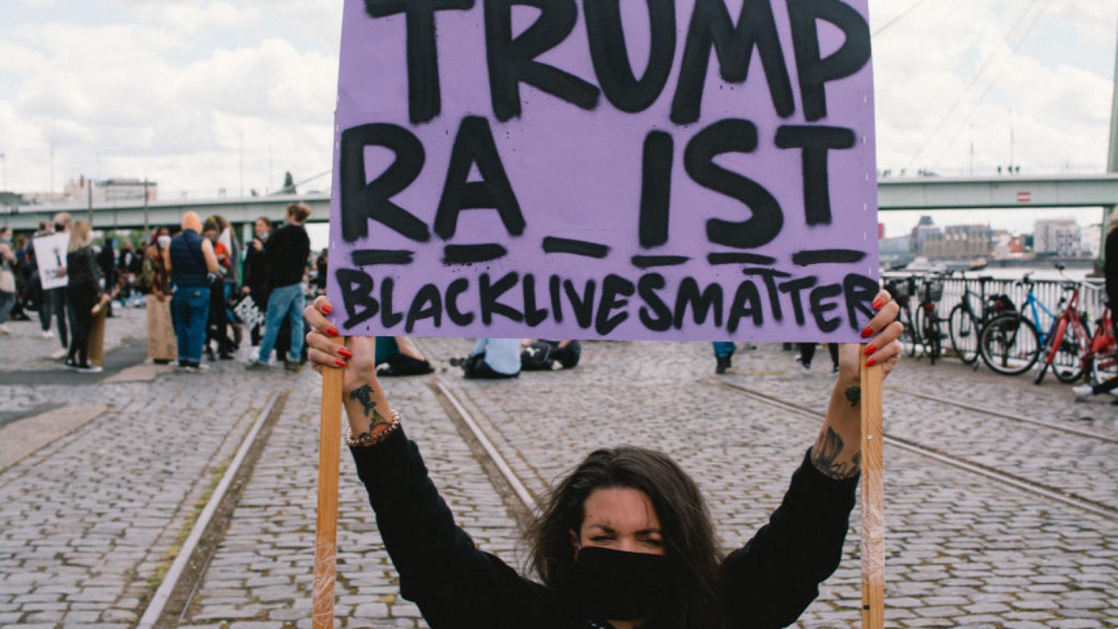 A Black Lives Matter protester in Cologne, Germany