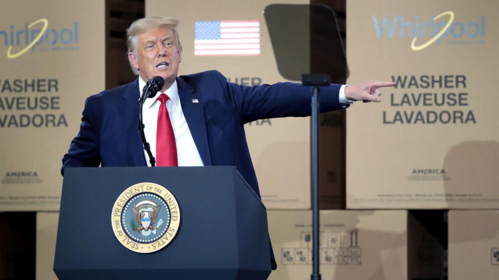 President Trump speaks at a Whirlpool factory in Ohio, Aug. 6
