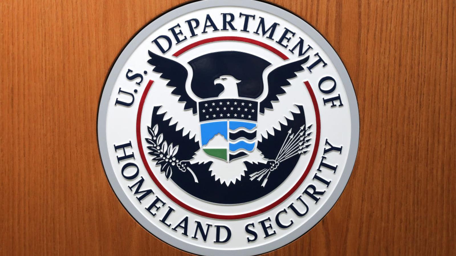 Department of Homeland Security seal on a podium in 2019