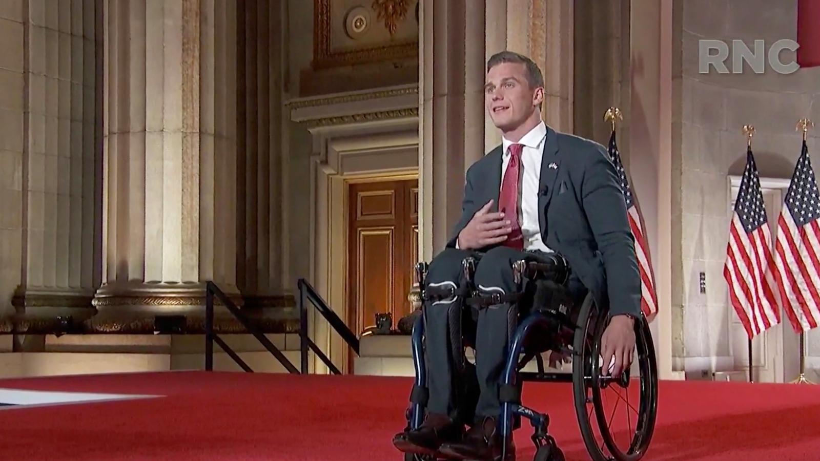 In this screenshot from the RNC’s livestream of the 2020 Republican National Convention, North Carolina congressional nominee Madison Cawthorn addresses the virtual convention on August 26, 2020.