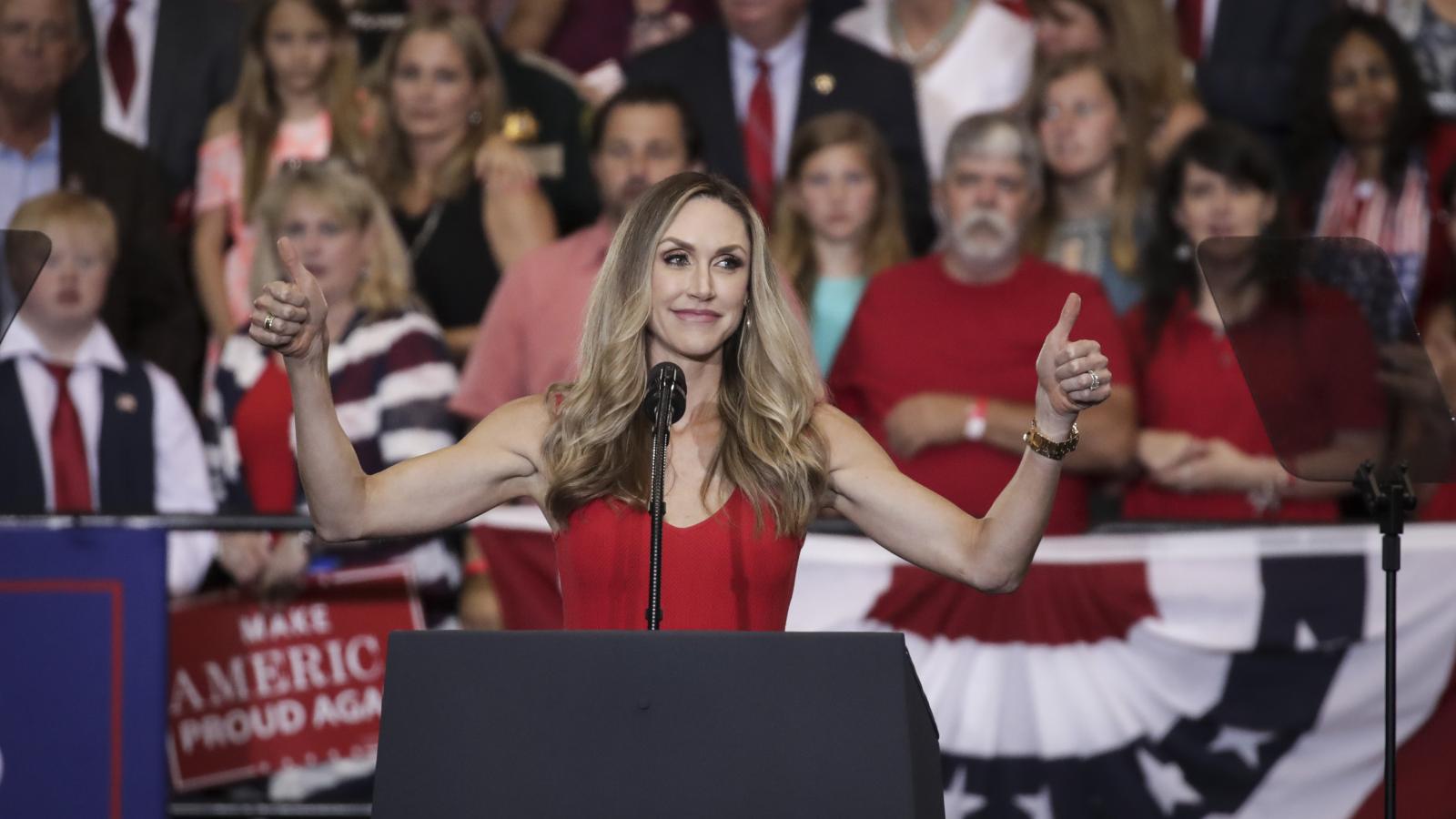 Lara Trump speaks prior to the arrival of U.S. President Donald Trump during a rally at the Nashville Municipal Auditorium, May 29, 2018 in Nashville, Tennessee.