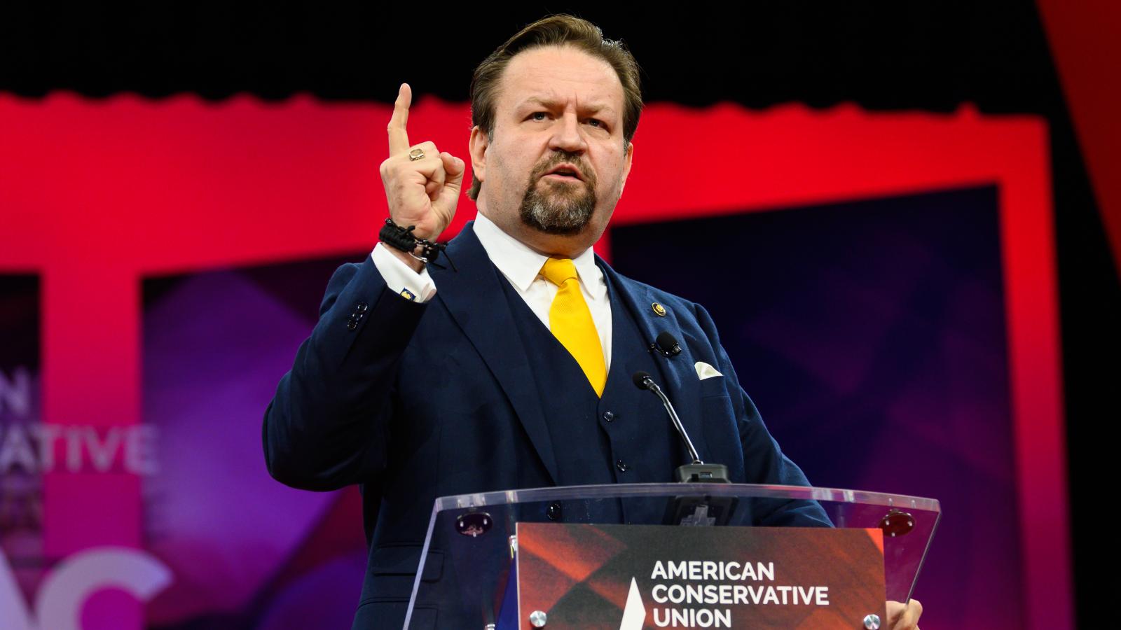 Sebastian Gorka, former Deputy Assistant to President Trump, seen speaking during the American Conservative Union's Conservative Political Action Conference (CPAC) at the Gaylord National Resort & Convention Center in Oxon Hill, MD.