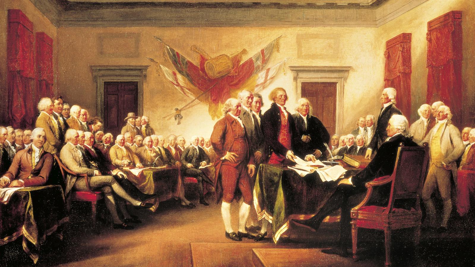 The Founding Fathers presenting their draft of the Declaration of Independence to Congress, June 28, 1776, by John Trumbull (1756-1843), 1819.
