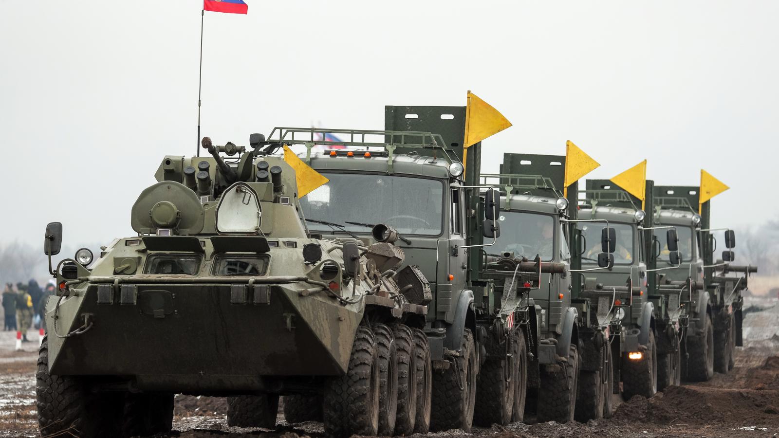 Russian military vehicles on an exercise 