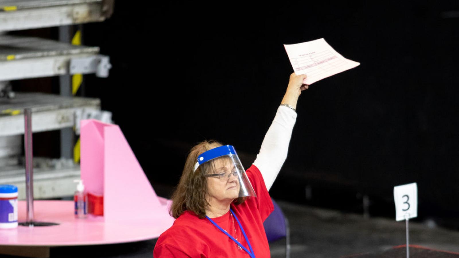 A worker at the Arizona election audit, May 1