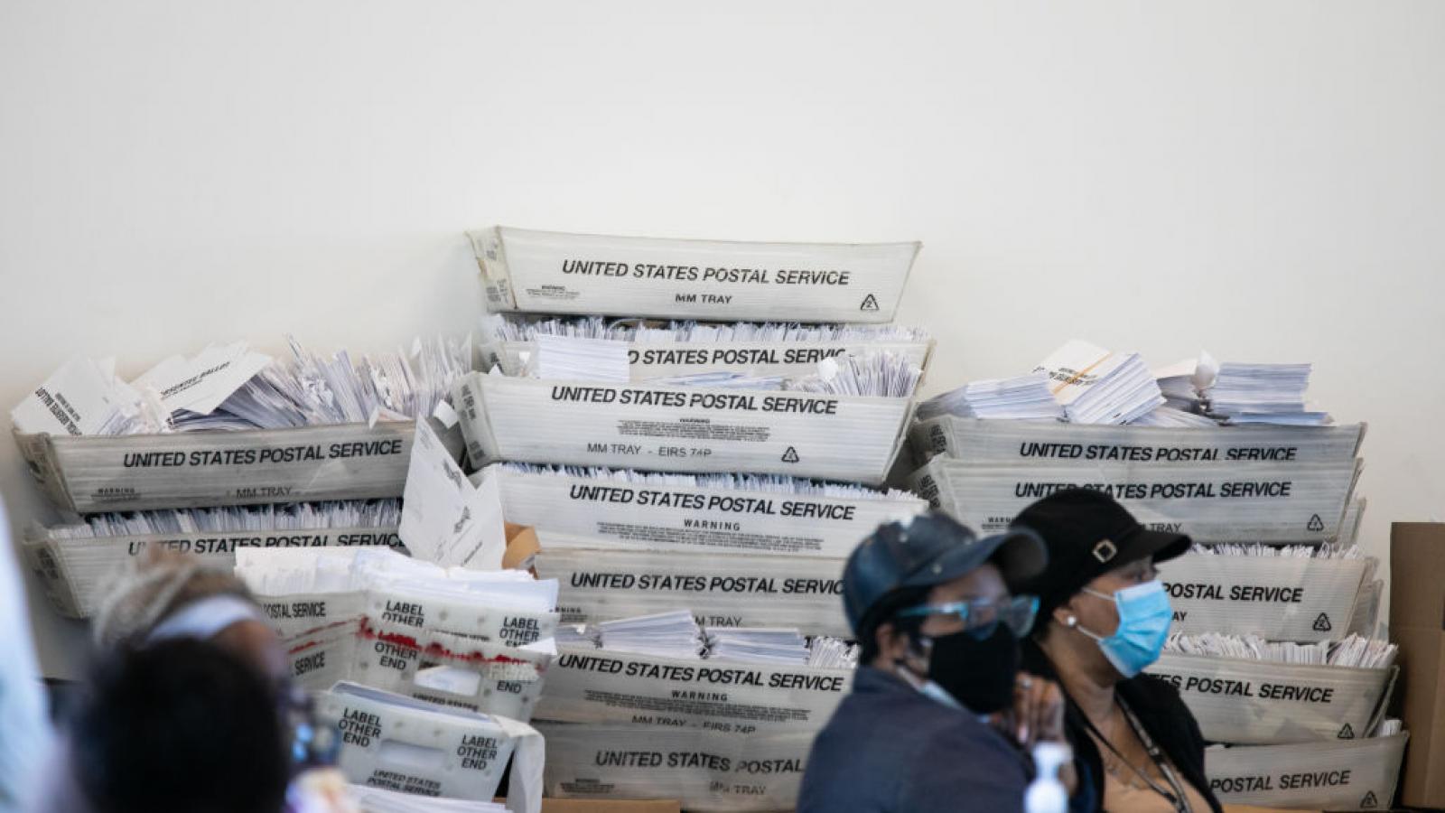 Absentee ballots at Atlanta's State Farm Arena, Nov. 2020