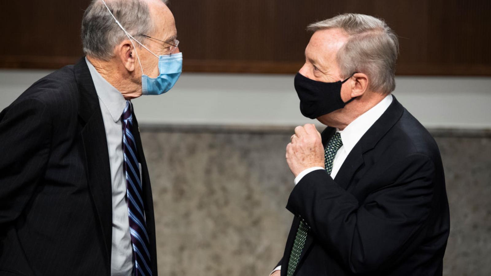 Sens. Chuck Grassley and Richard Durbin in April 2021