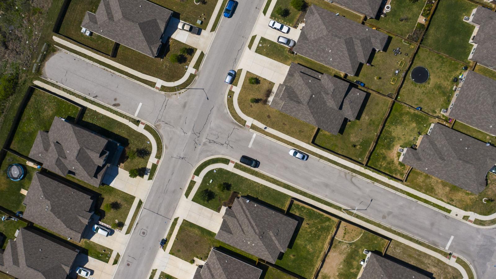 Aerial view of neighborhood outside of Austin Texas.