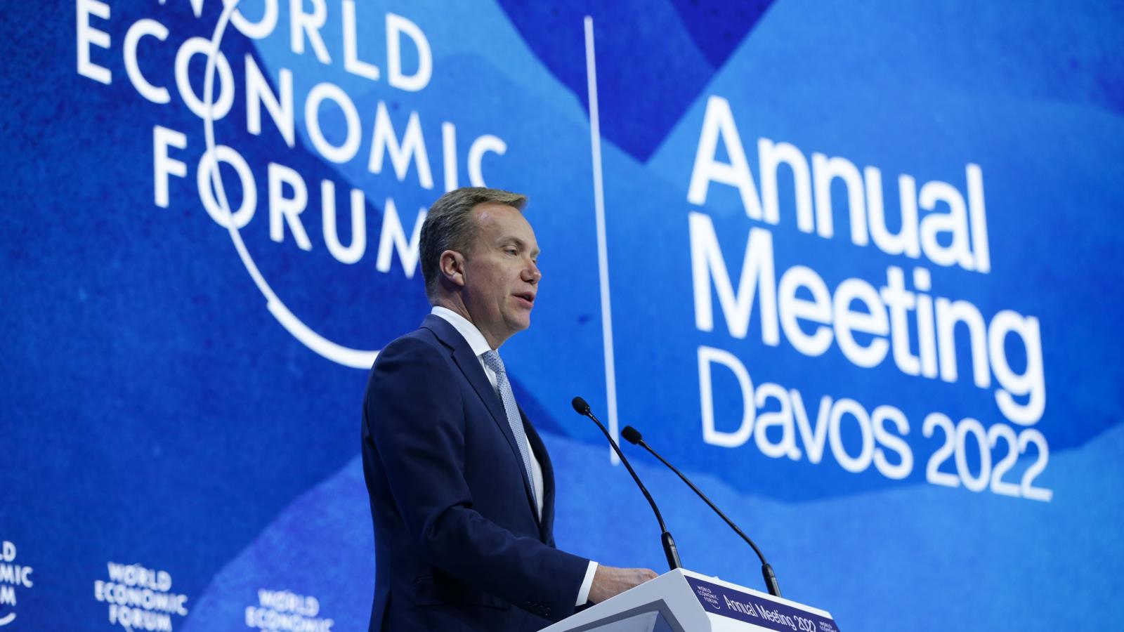 World Economic Forum WEF President Borge Brende delivers a closing remark during the World Economic Forum WEF Annual Meeting 2022 in Davos, Switzerland, May 26, 2022.