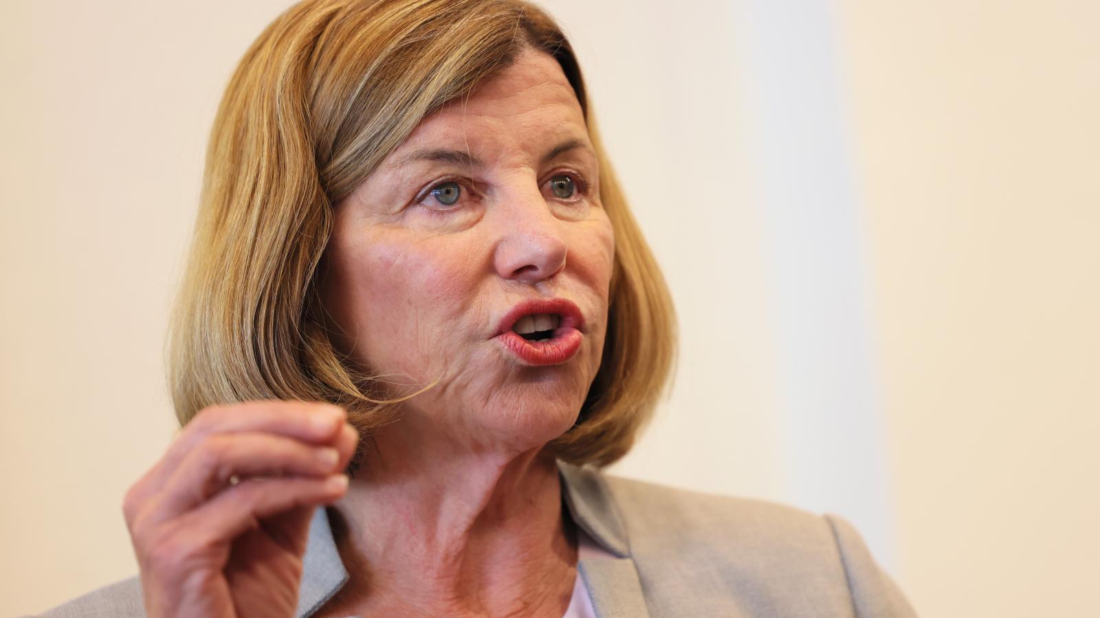 Democratic U.S. Senate candidate Trudy Busch Valentine speaks to supporters at the Kingside Diner on August 01, 2022 in St Louis, Missouri.