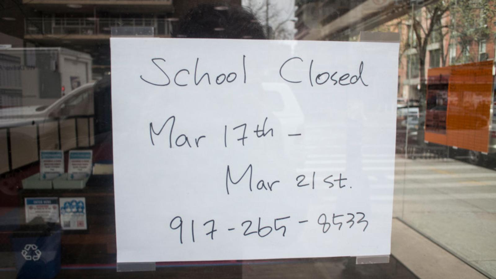 A school closed in New York, March 2020