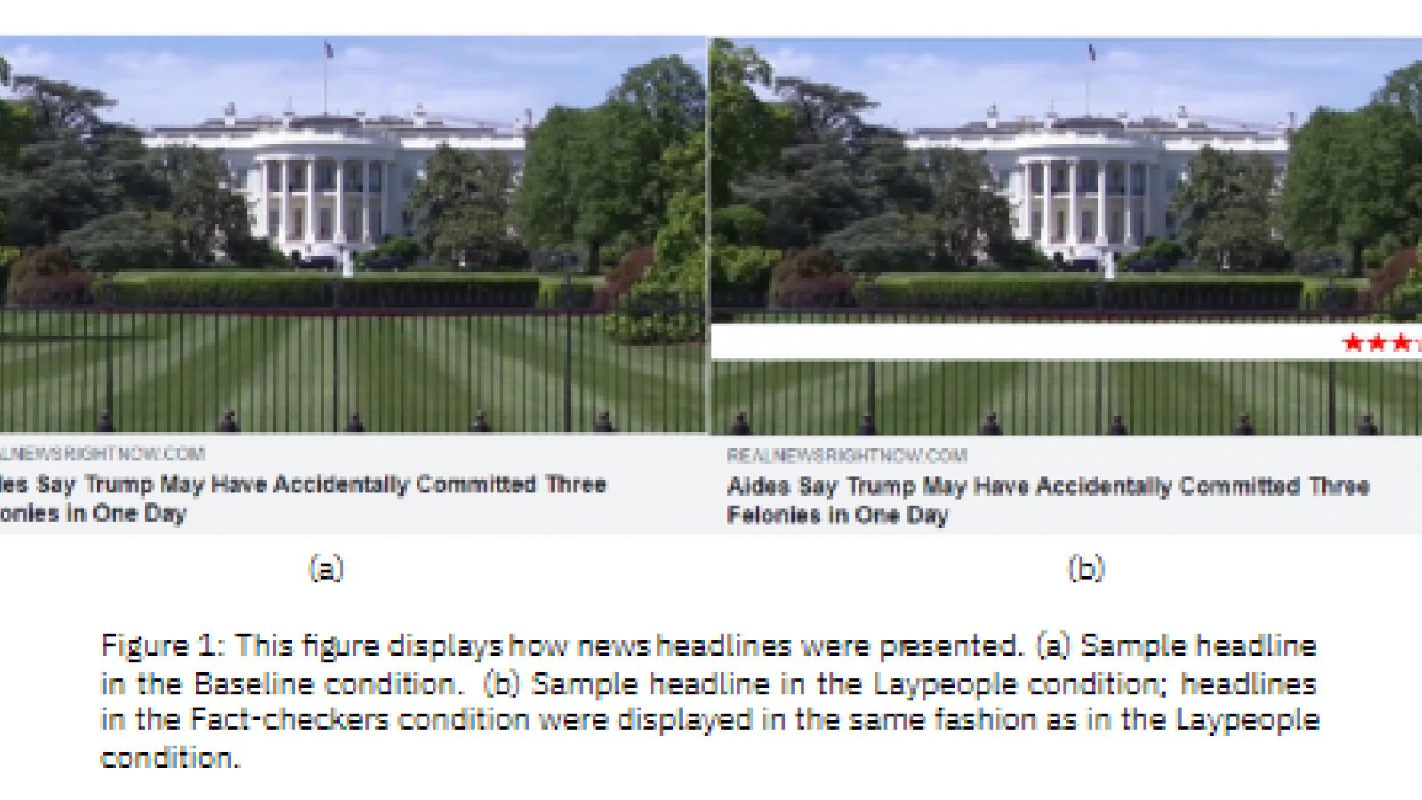 Facebook post with and without "news source trustworthiness rating"
