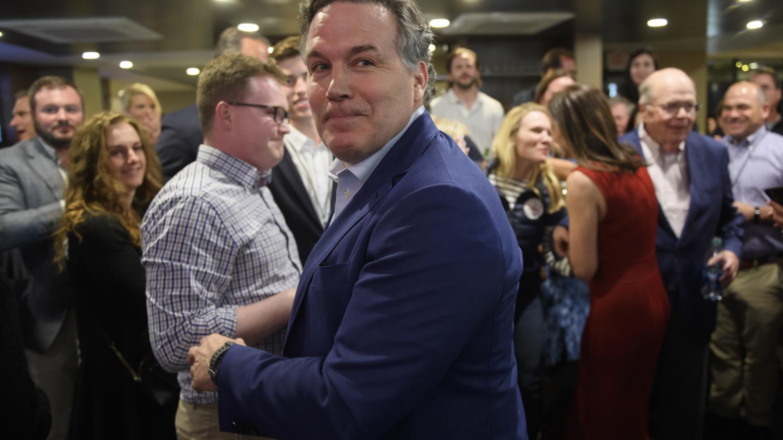 Pennsylvania Republican Senate candidate Dave McCormick greets supporters at the Indigo Hotel during a primary election night event on May 17, 2022 in Pittsburgh, Pennsylvania